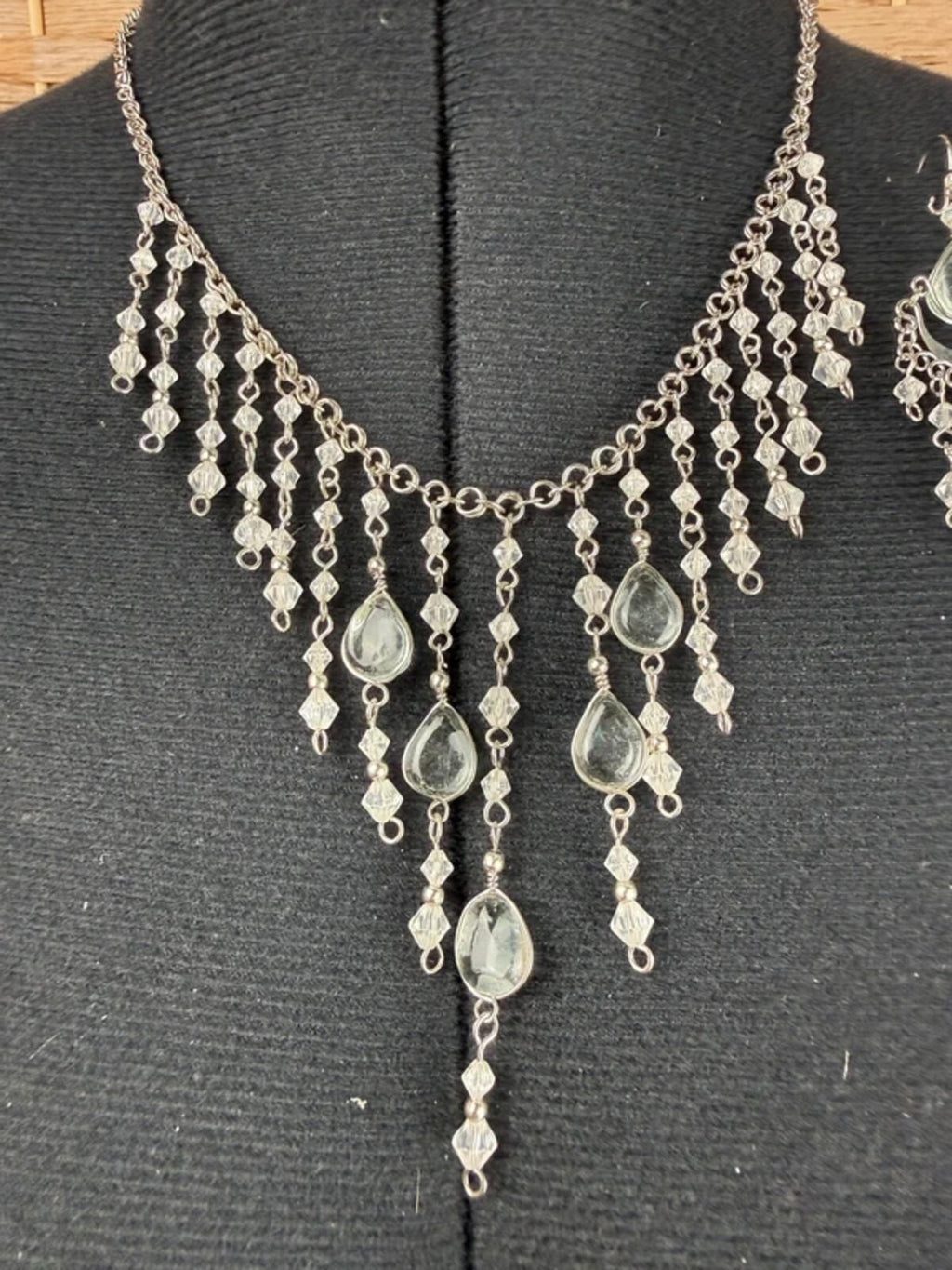 Handmade Boho Necklace & Earrings Set Silver Crystal Festival