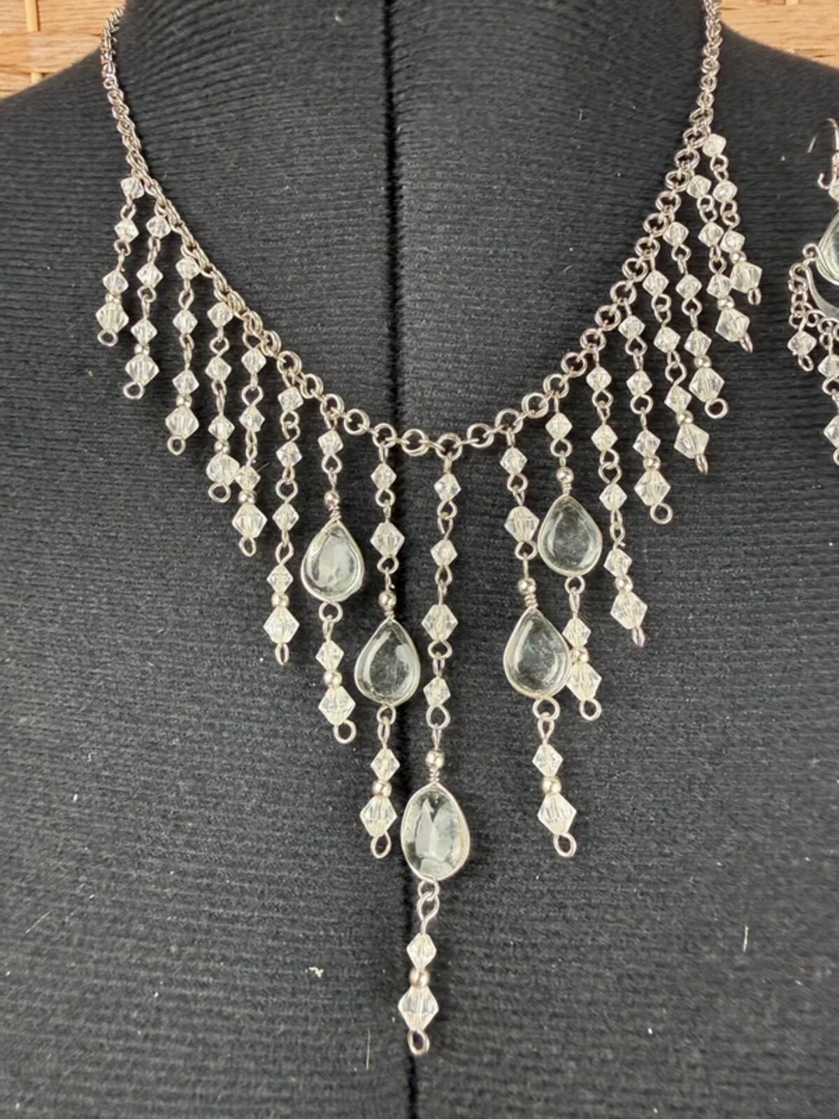 Handmade Boho Necklace & Earrings Set Silver Crystal Festival