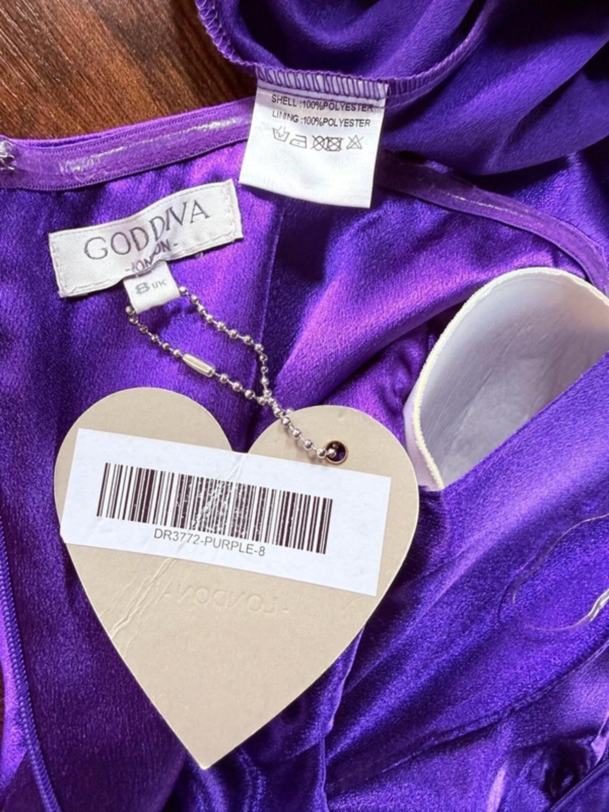 Goddiva Purple Satin Maxi Dress UK 8 BNWT Prom Evening Gown