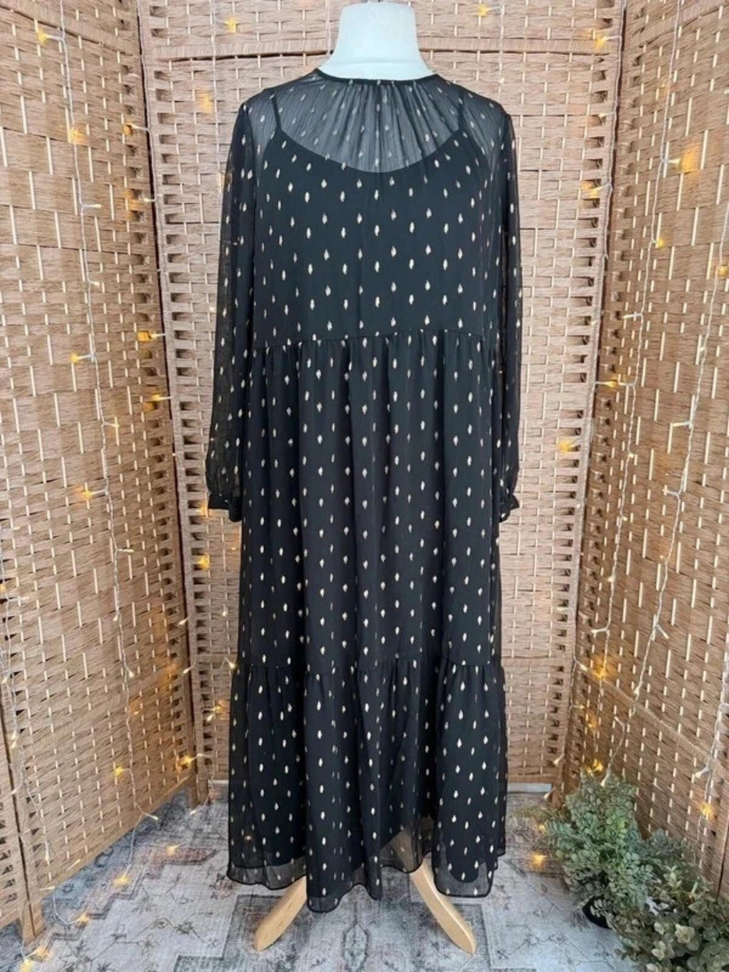 M&S Collection Black Gold Spot 2 Piece Midi Maxi Dress UK 18