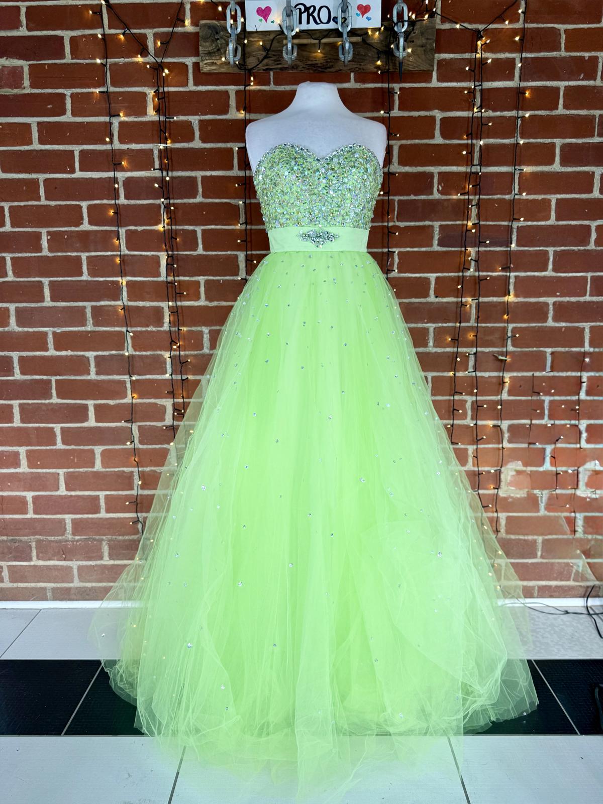 💚 Mori Lee by Madeline Gardner Embellished Lime Green Ball Gown – UK 2