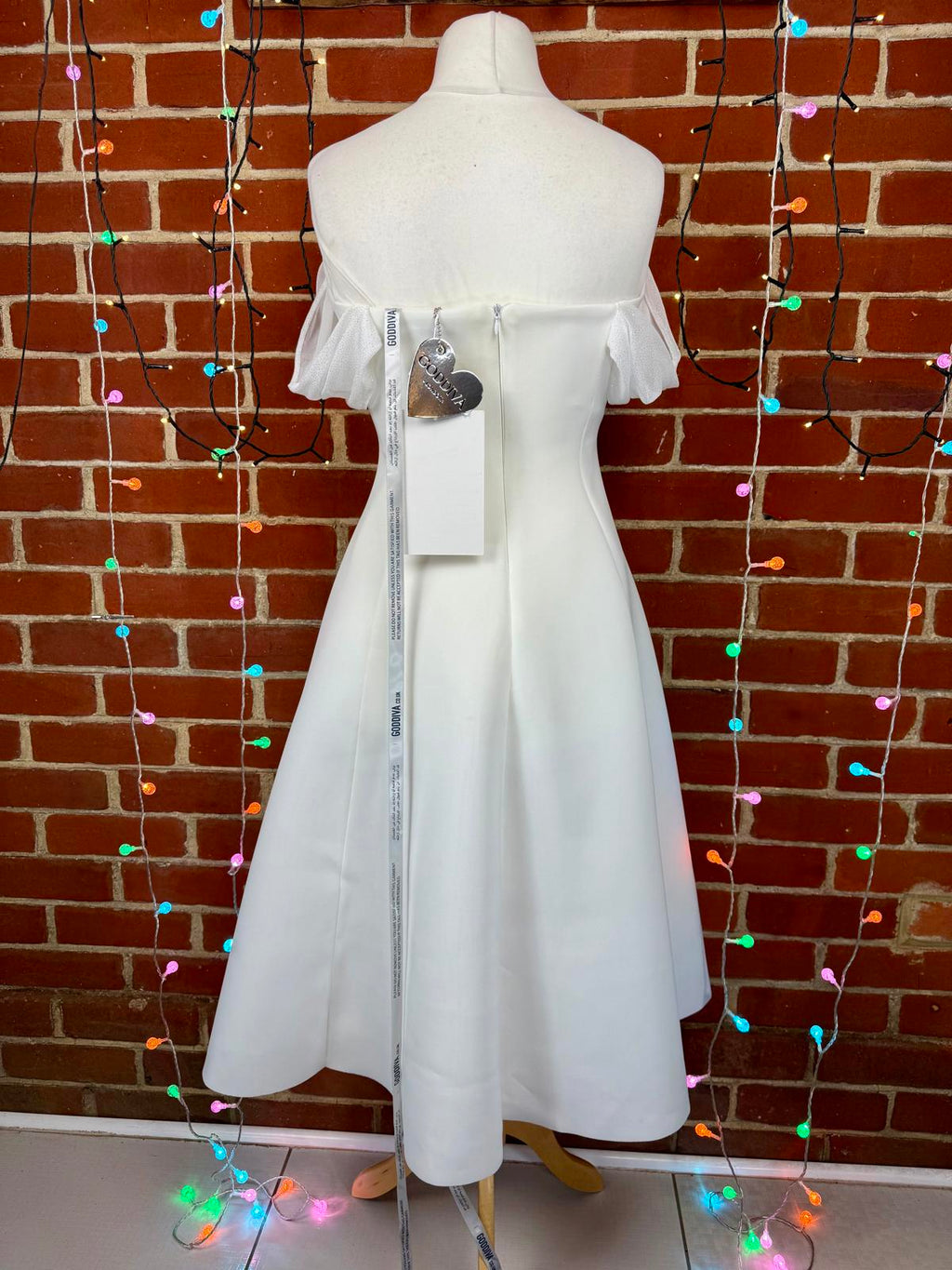 Stunning Goddiva Cream Midi Dress | UK 12 US 8 Off Shoulder Sparkle         .285