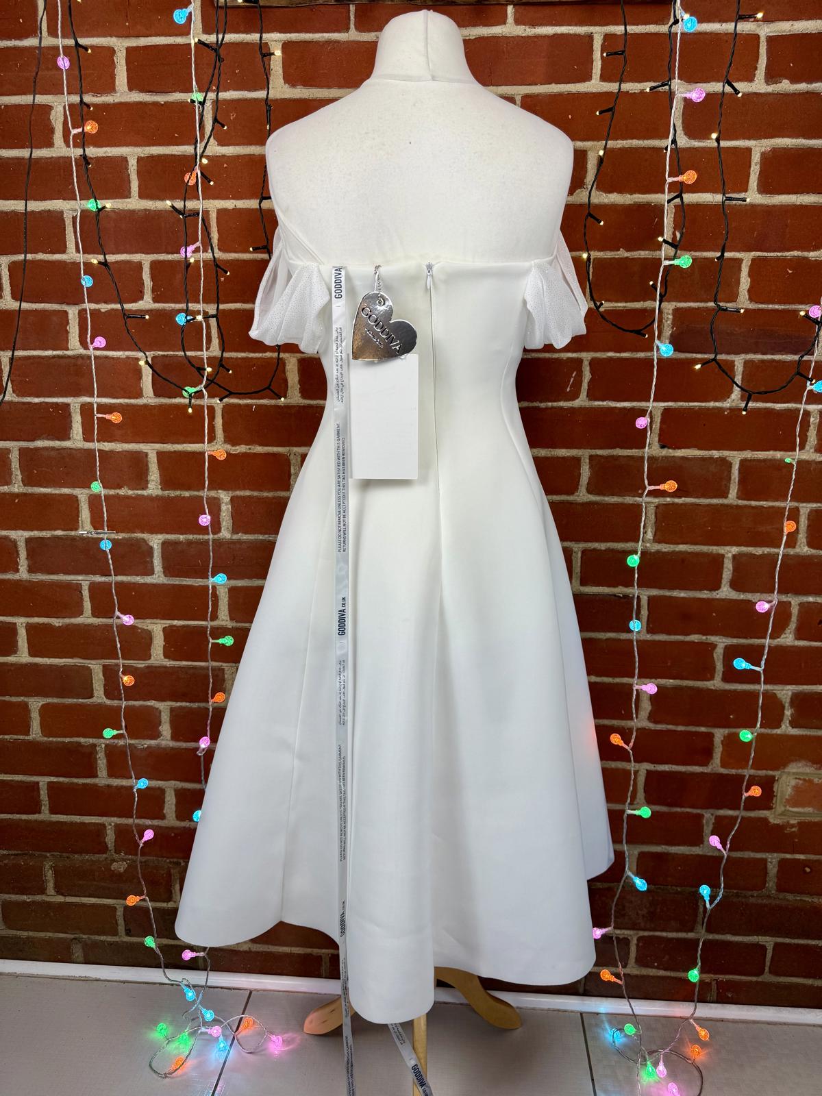 Stunning Goddiva Cream Midi Dress | UK 12 US 8 Off Shoulder Sparkle         .285