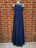 Goddiva Navy Feather Trim Strapless Maxi Gown UK 8 / US 4                    308