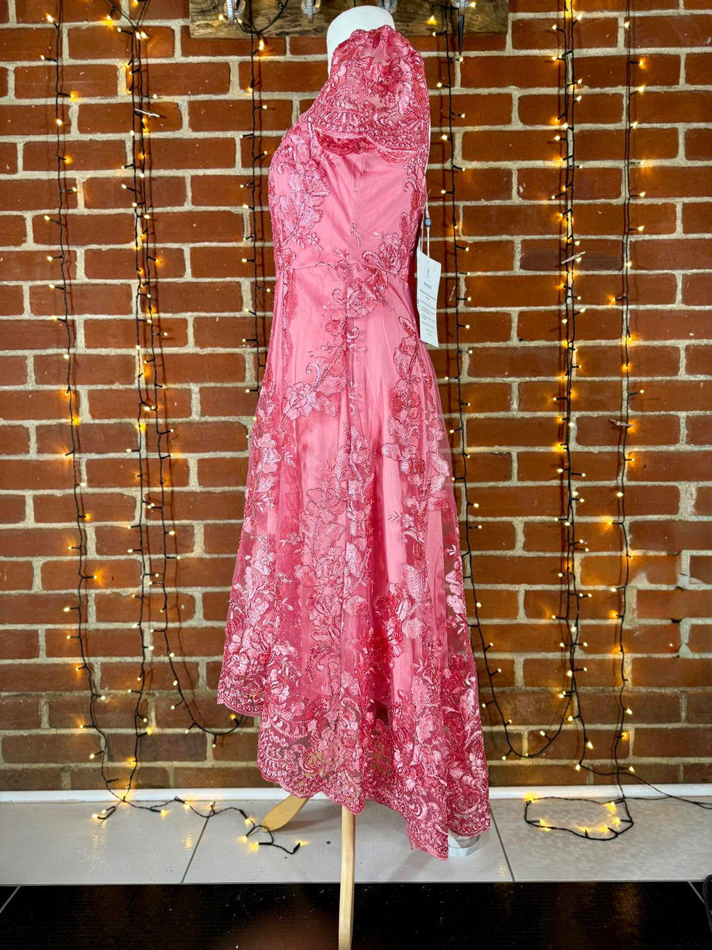 🌺 Goddiva London Coral Floral Lace Hi-Low Maxi Dress (DR4265, UK 14) #184