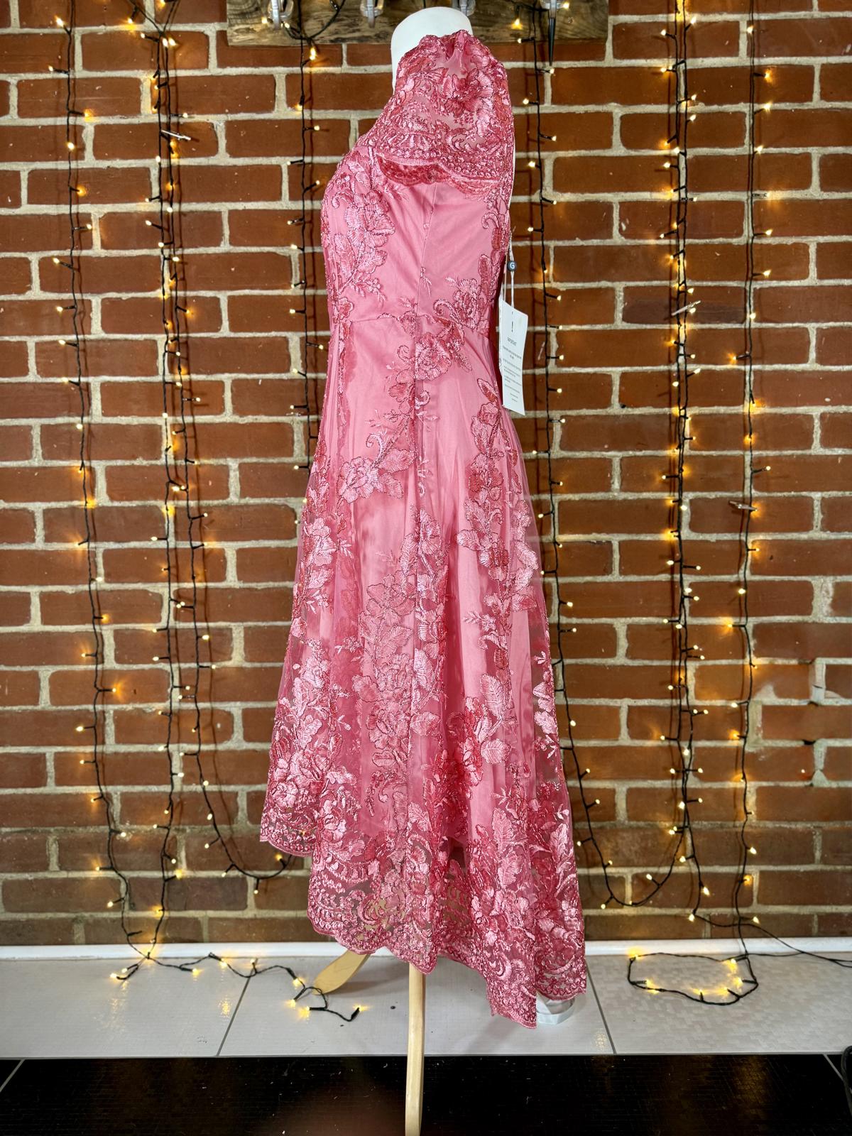 🌺 Goddiva London Coral Floral Lace Hi-Low Maxi Dress (DR4265, UK 14) #184