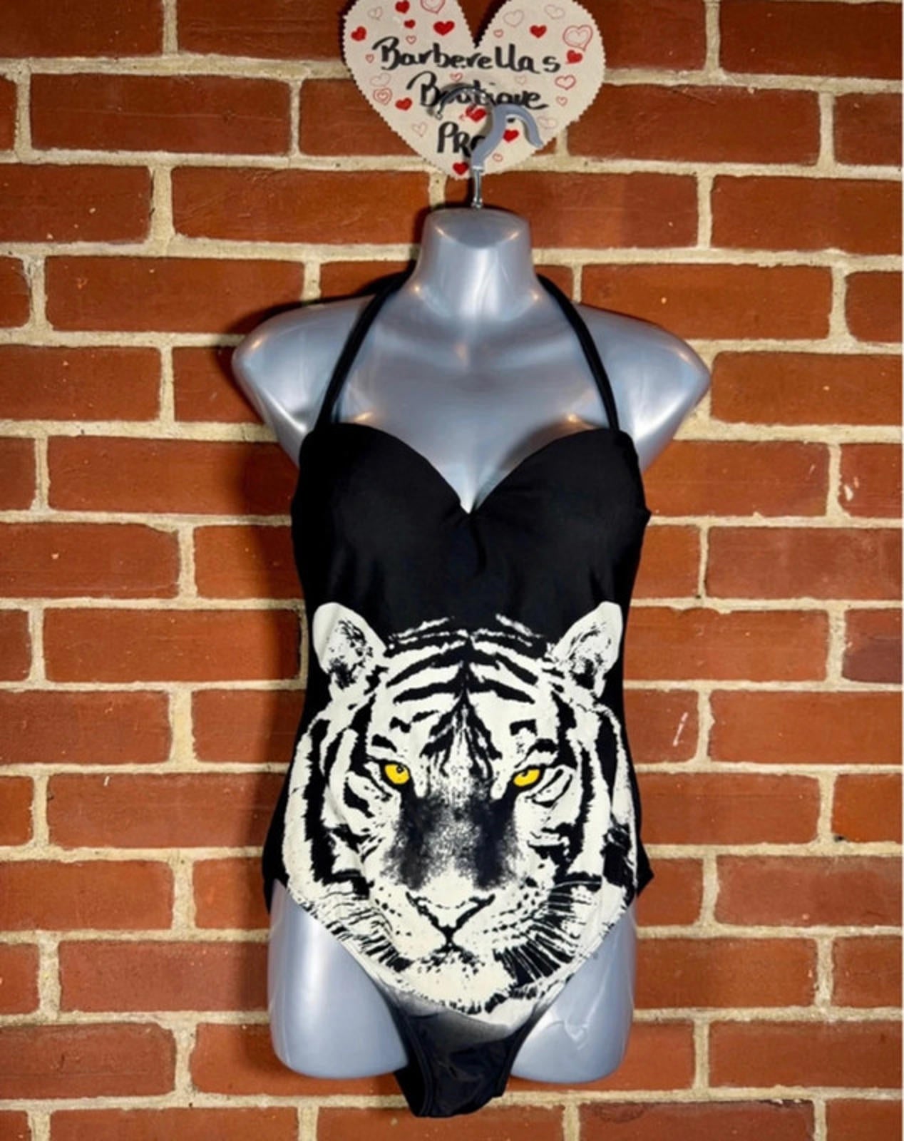 Black Tiger Print Swimsuit Bodysuit UK 12–14 DD/E Underwired