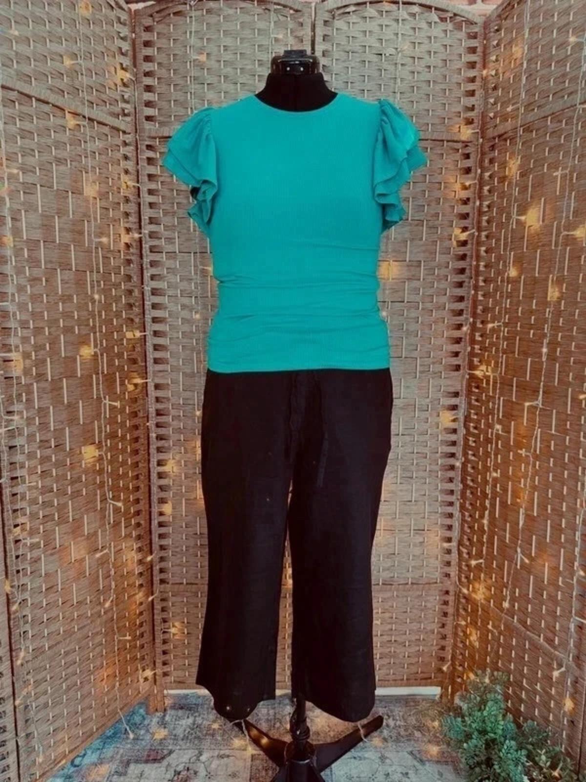 TU Black Linen Blend Cropped Trousers UK 16 US 12 Summer