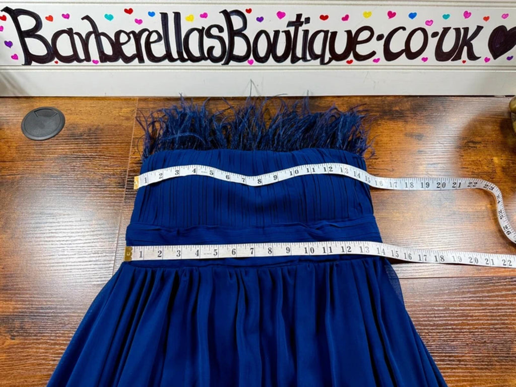 Goddiva Navy Feather Bandeau Maxi Dress UK 8 Prom Cruise