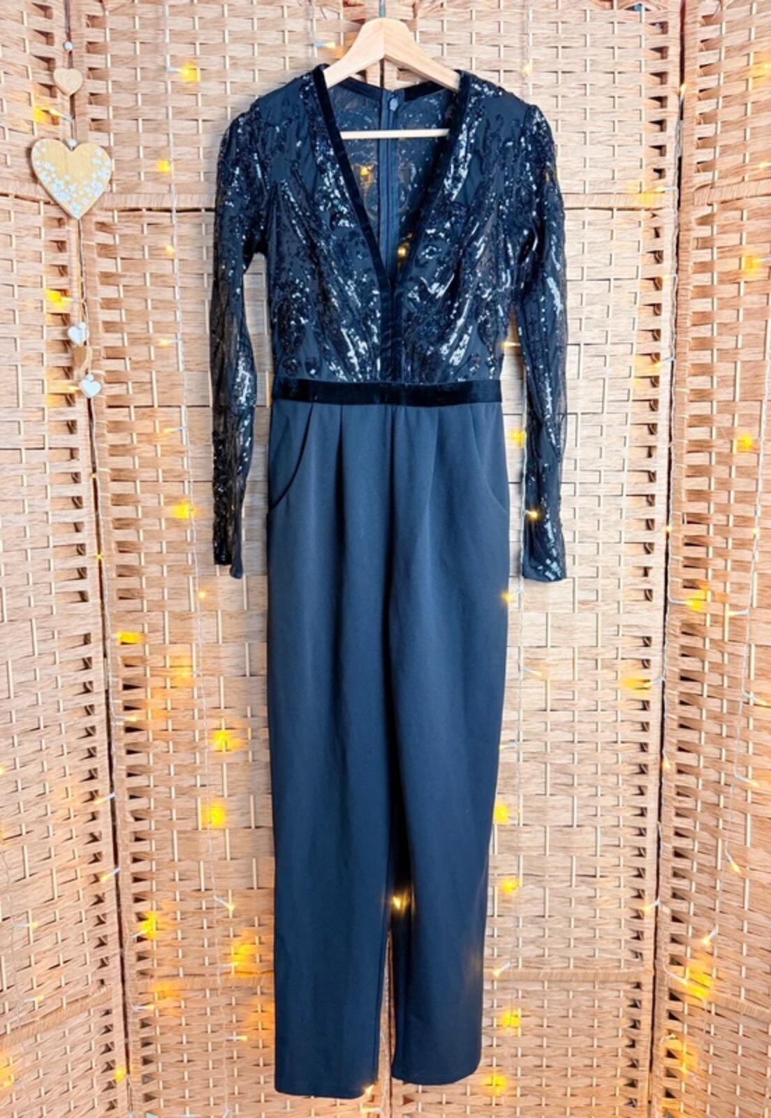 Goddiva Black Sequin Jumpsuit UK 8 Evening Party Occasion