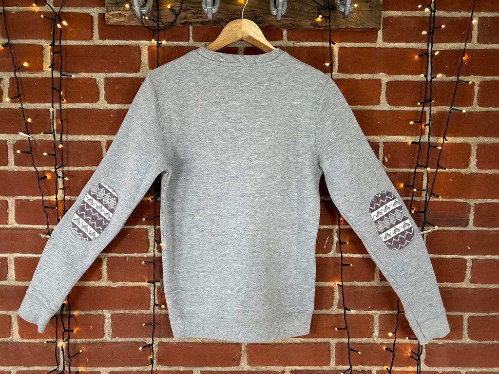 Vintage 2010s Bellfield Sweatshirt Small Grey Aztec Pocket Elbow Patch