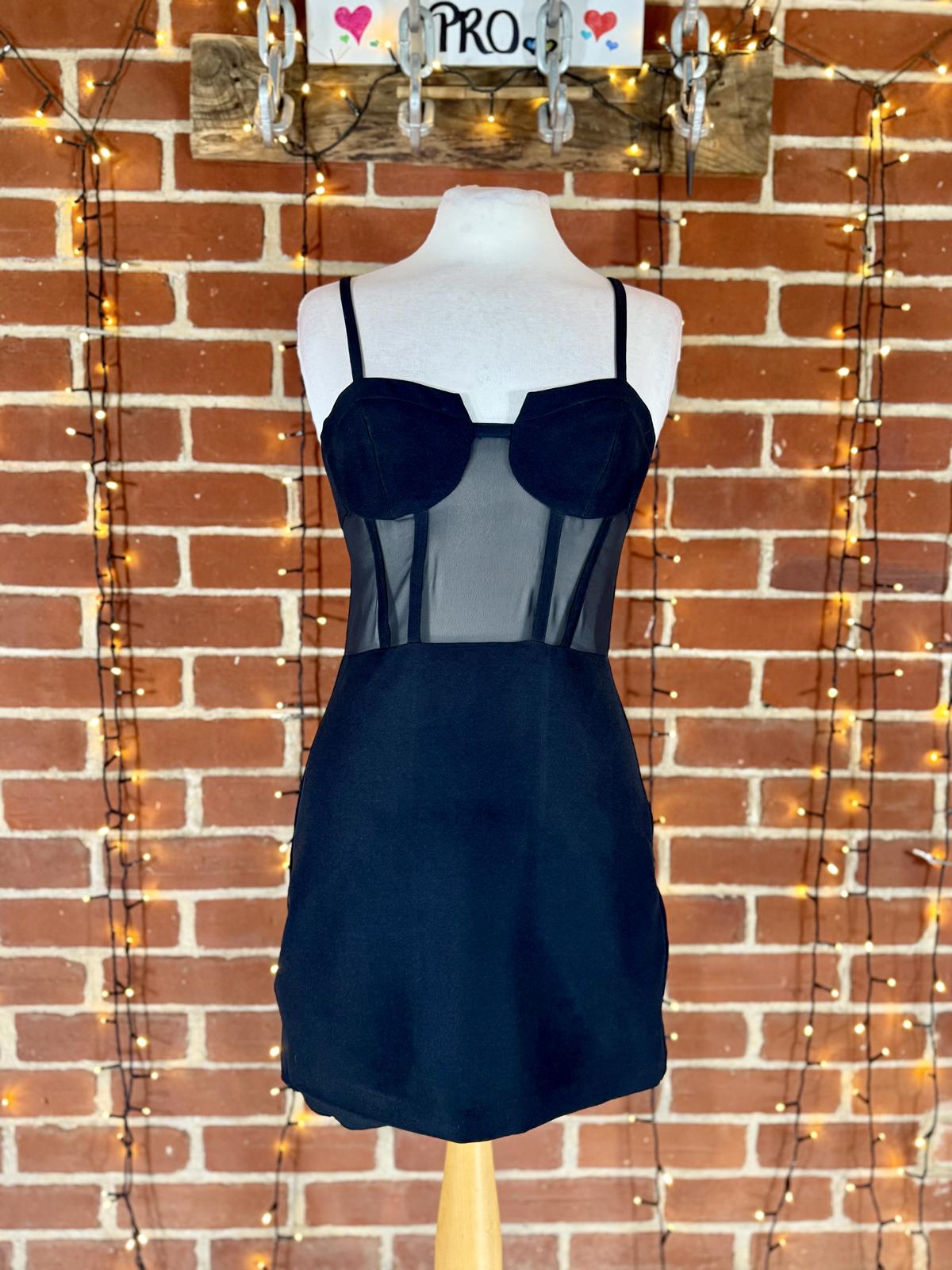 ZARA Black Mesh Corset Mini Dress Size S UK 8 Bustier Bodycon Party Evening #144
