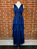 Goddiva Navy Tiered Shimmer Maxi Dress UK 10 / US 6                         .313