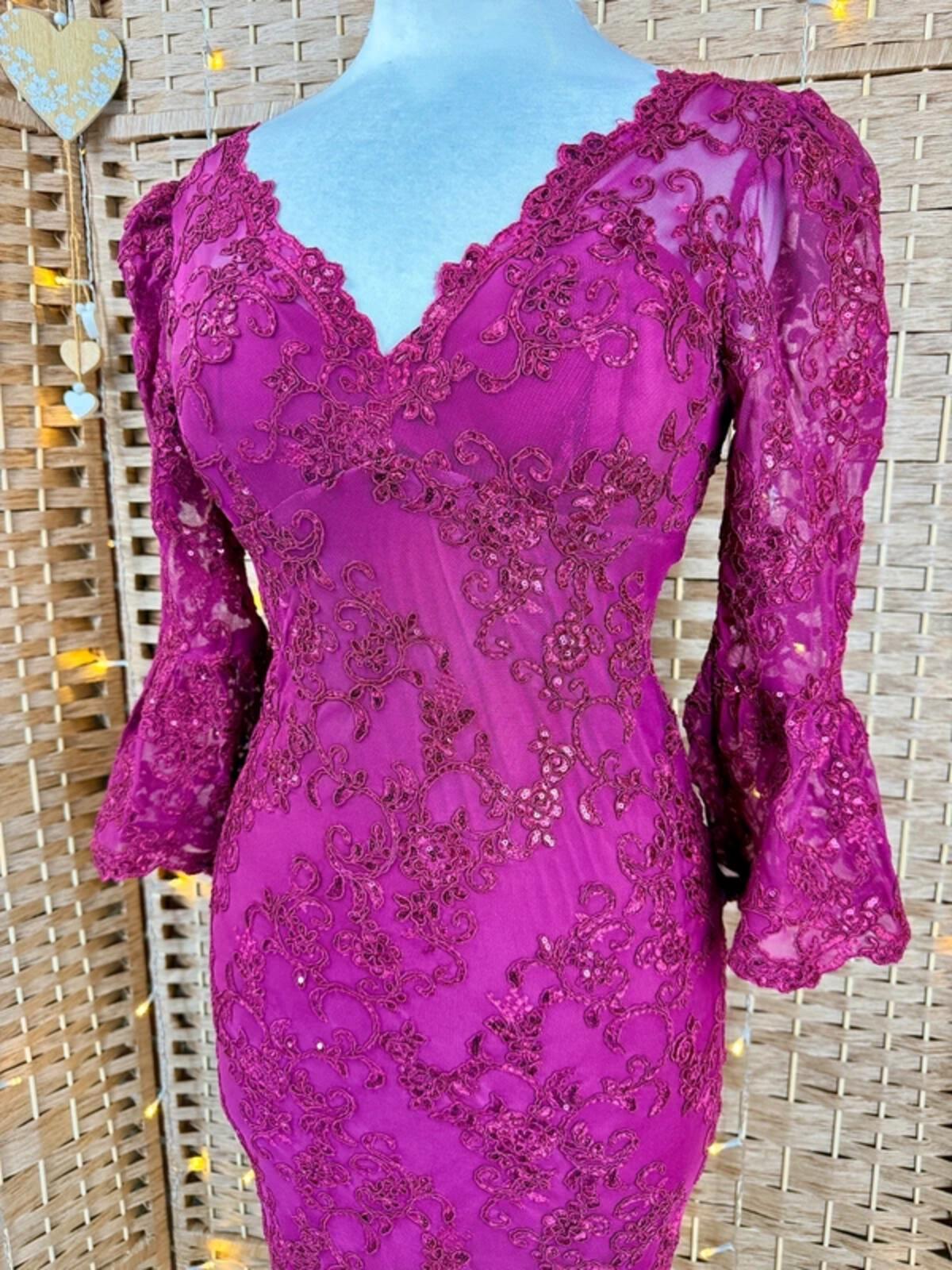 Goddiva Burgundy Lace Sequin Midi Dress UK 8 Wedding Guest