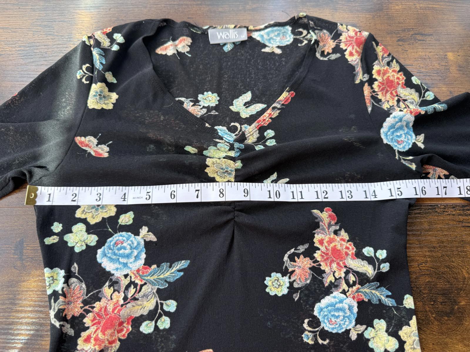 Wallis Floral Top Black Vintage UK 14 / US 10 – Stretch Jersey - Circa 1990s