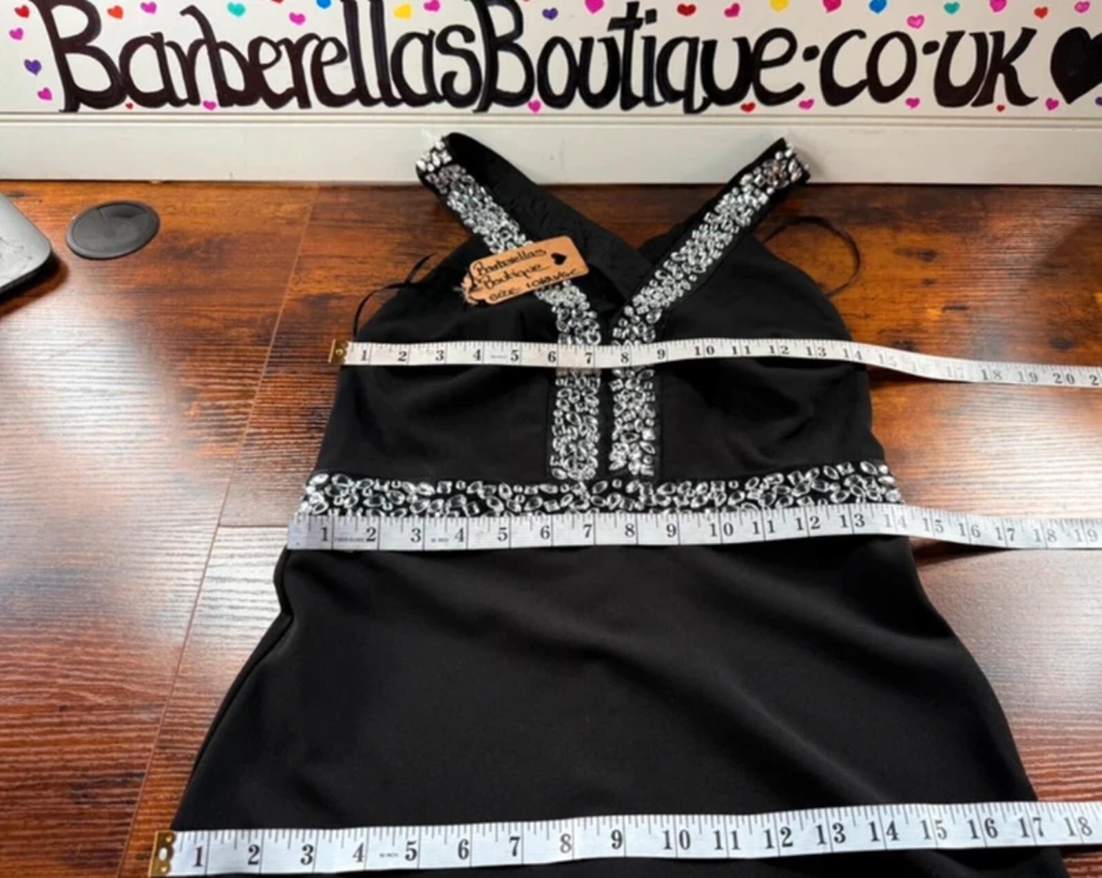 Black Diamante Halter Prom Dress Backless Evening Gown UK 10 12