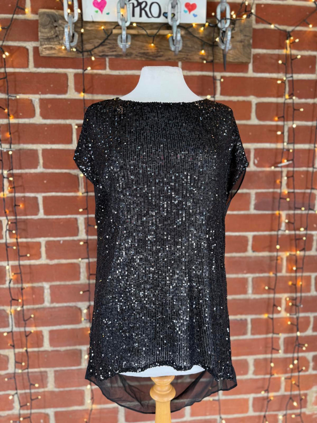 Goddiva Sequin Top Sheer Chiffon Dipped Back UK 12 Medium Party Blouse BNWT #28