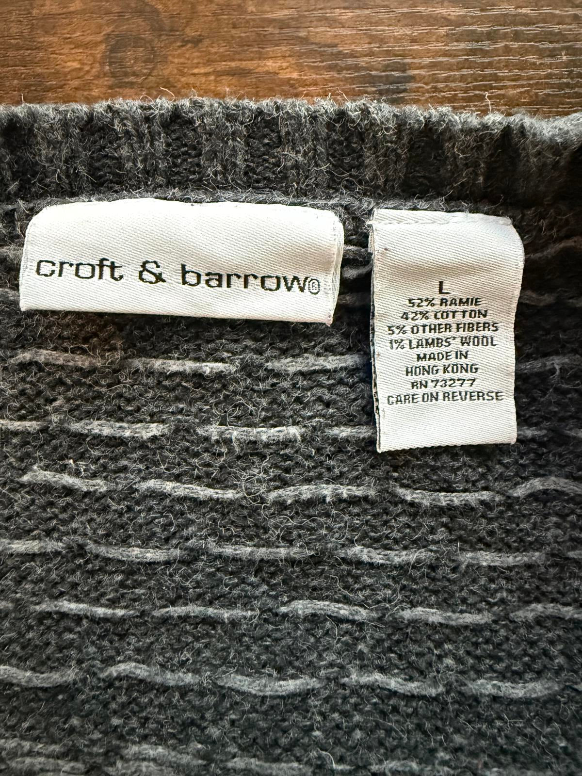 ❄️ Y2K Croft & Barrow Fair Isle Zip Cardigan – Charcoal Grey – UK 14–16 (L)