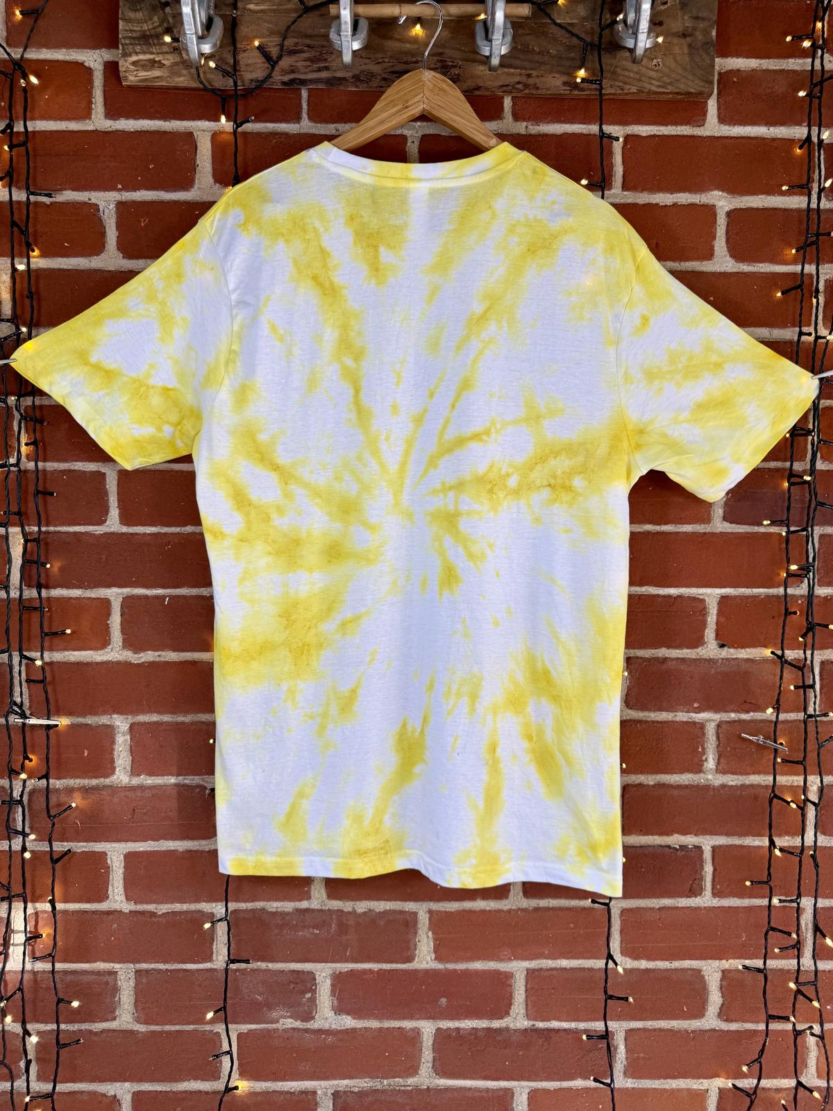 Hand Made Yellow and White Tie-Dye Short Sleeve T-Shirt - Size XL