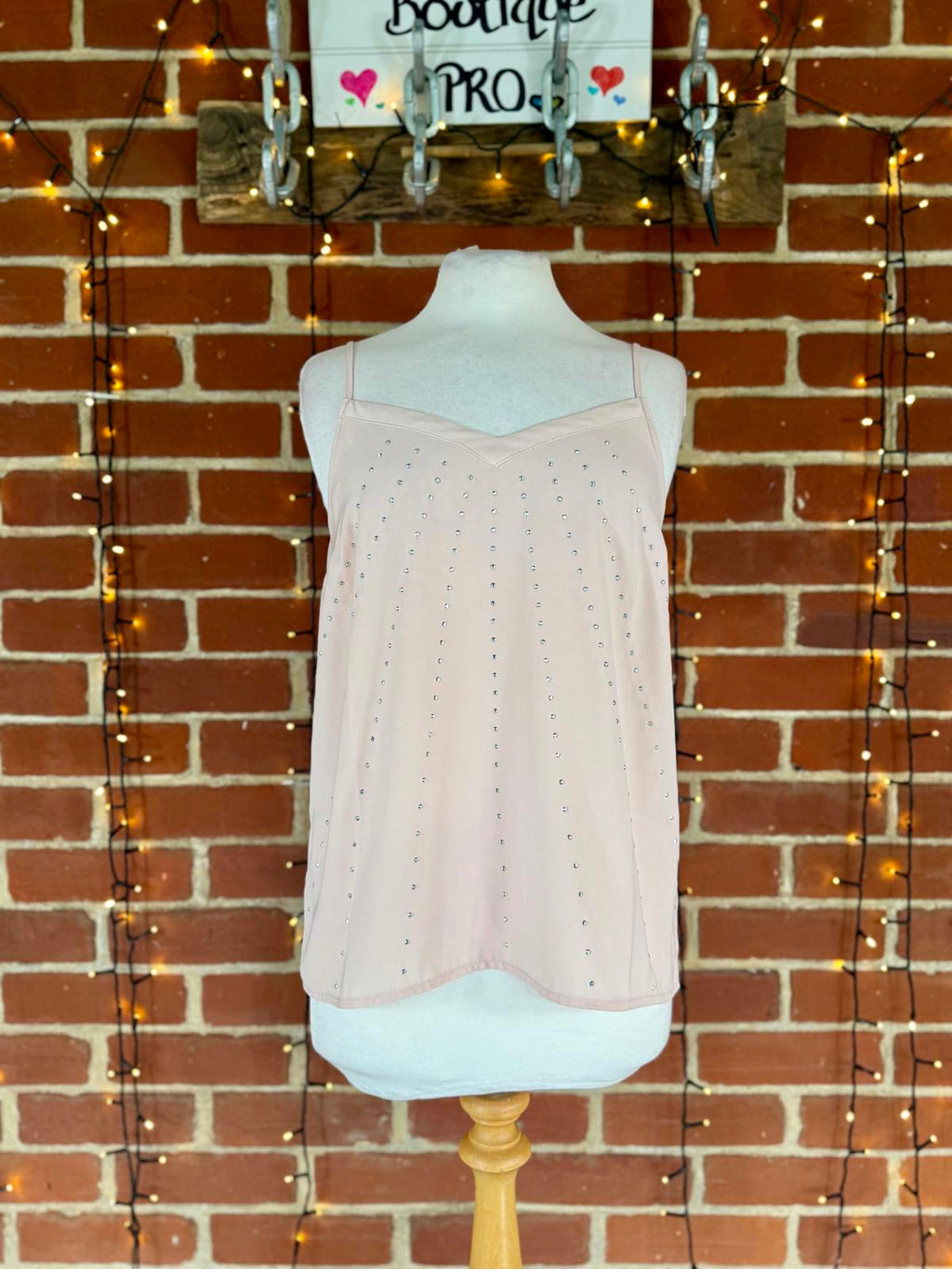 Next Blush Pink Studded Cami Top UK 10 VGC Soft Satin Look Vest Sleeveless #147