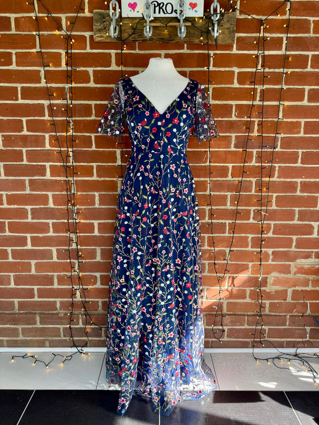 Goddiva London DR3798 Navy Embroidered Floral Maxi Dress – UK 8  #90