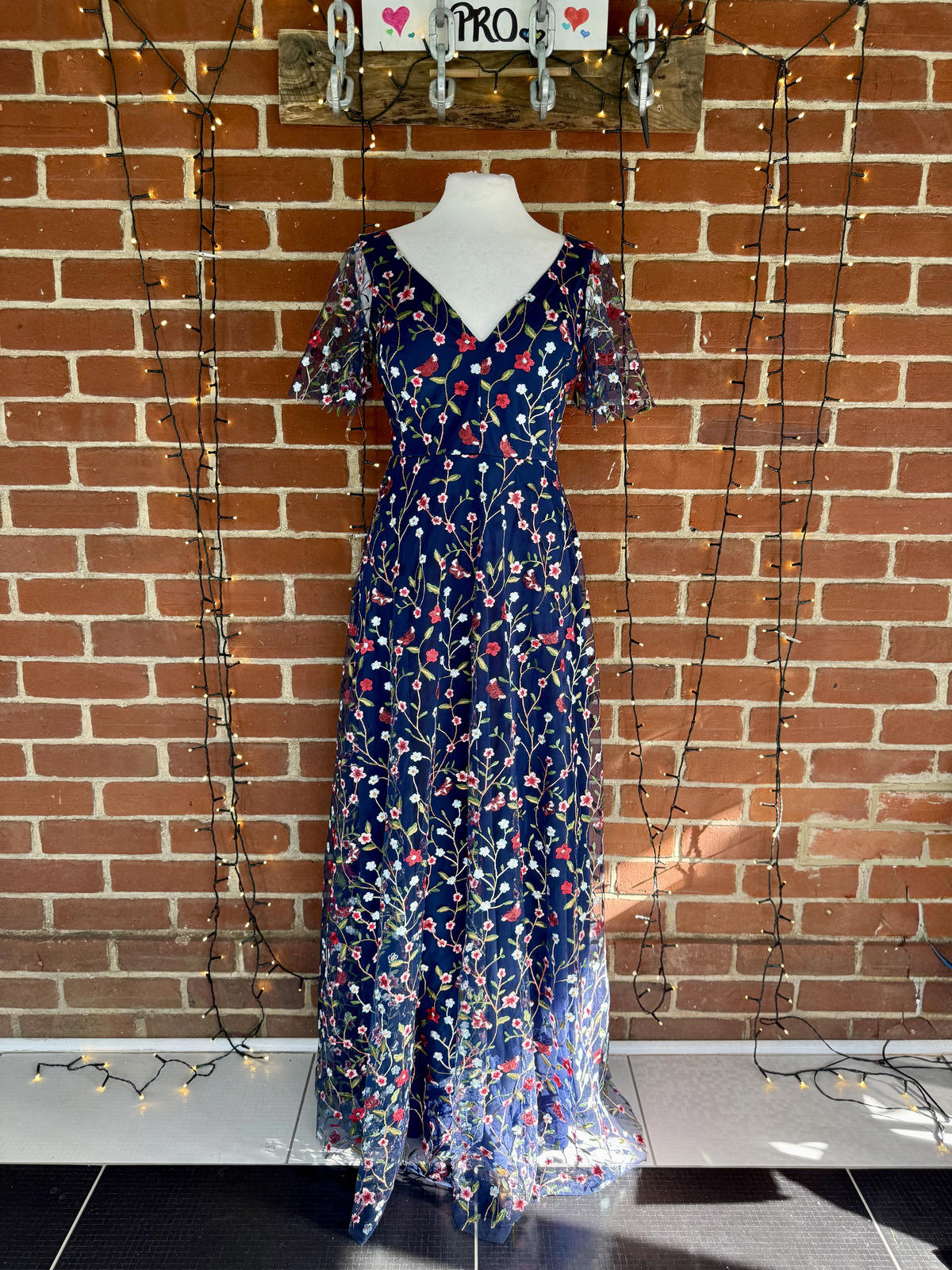 Goddiva London DR3798 Navy Embroidered Floral Maxi Dress – UK 8  #90