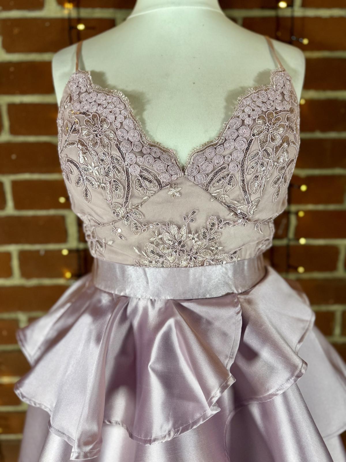 Goddiva London Blush Pink Satin Layered Dress UK 10-12 | Embroidered Gown