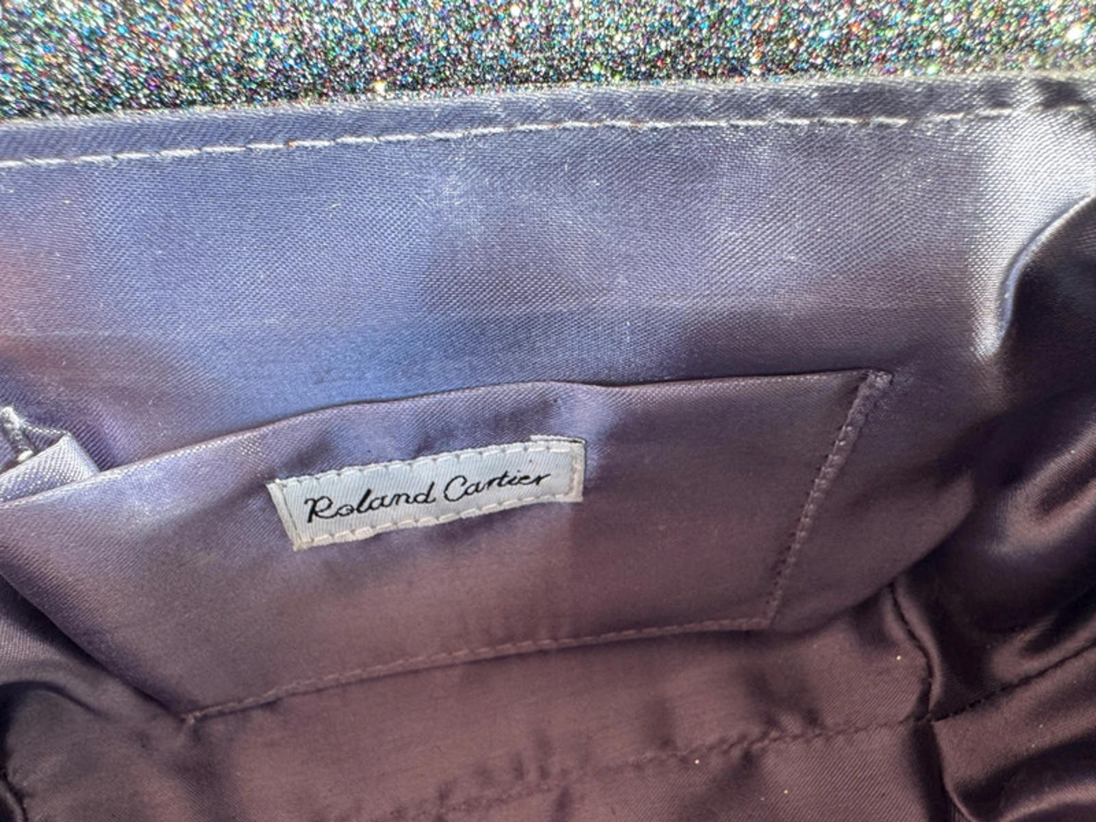 Roland Cartier Sparkly Clutch Bag Silver Glitter Evening Party Purse