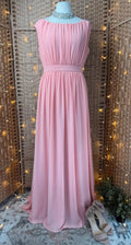 Goddiva Peach Maxi Dress UK 14 Chiffon Empire Waist Wedding Guest