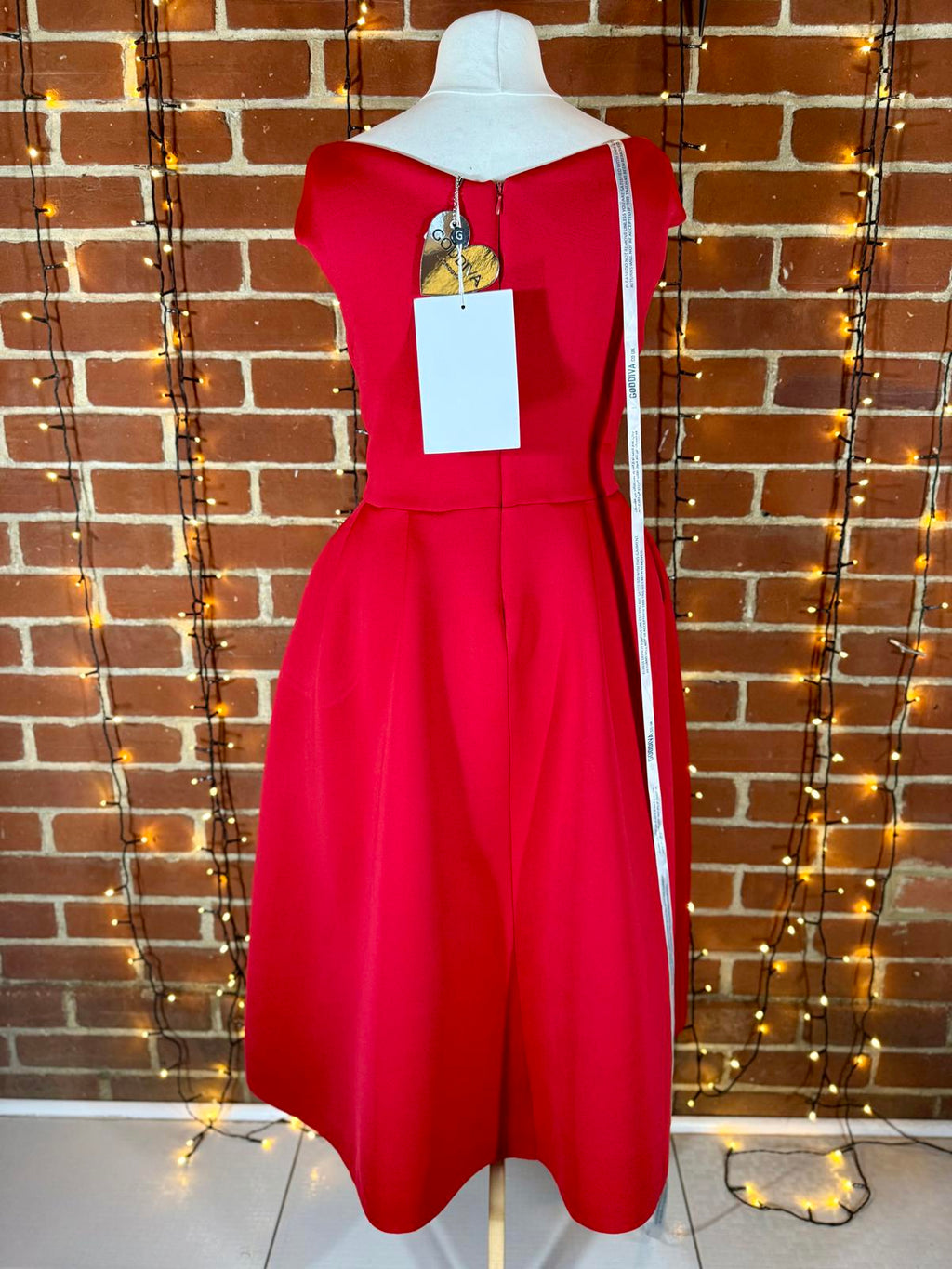 Goddiva London Red Scuba Crepe Midi Dress UK 14 | Elegant Pleated Gown #173