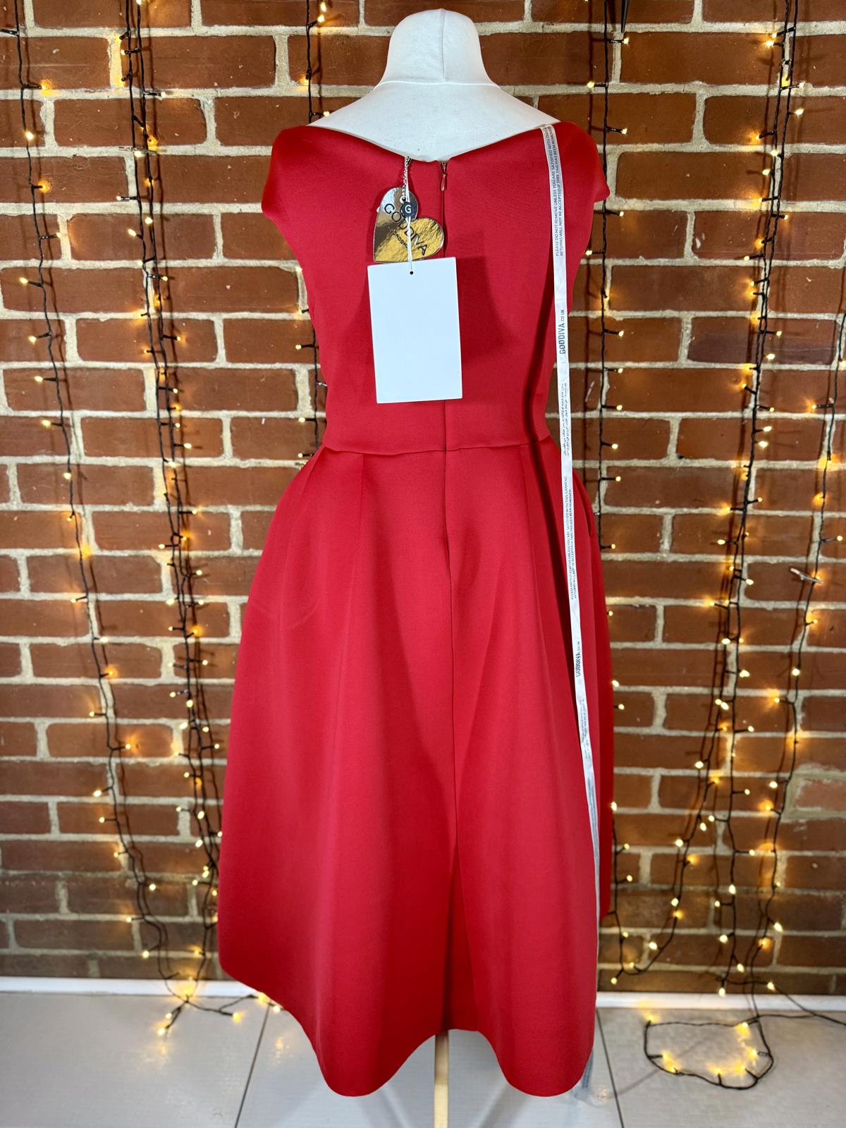 Goddiva London Red Scuba Crepe Midi Dress UK 14 | Elegant Pleated Gown #173