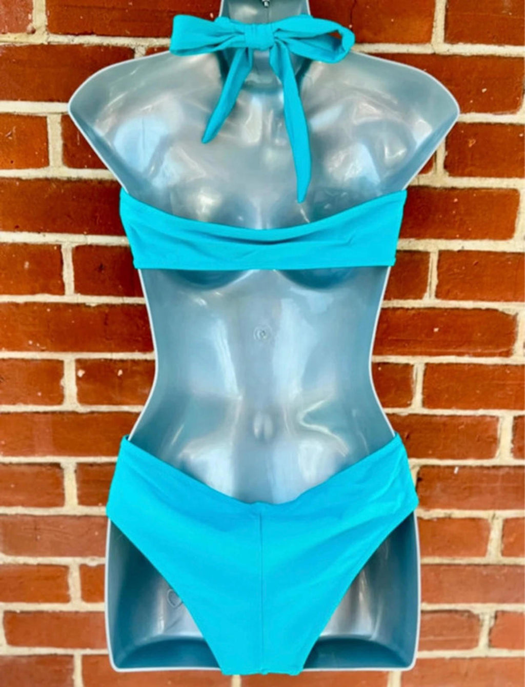 Turquoise Wrap-Around Cut-Out Swimsuit – 2-in-1 Halterneck Style!