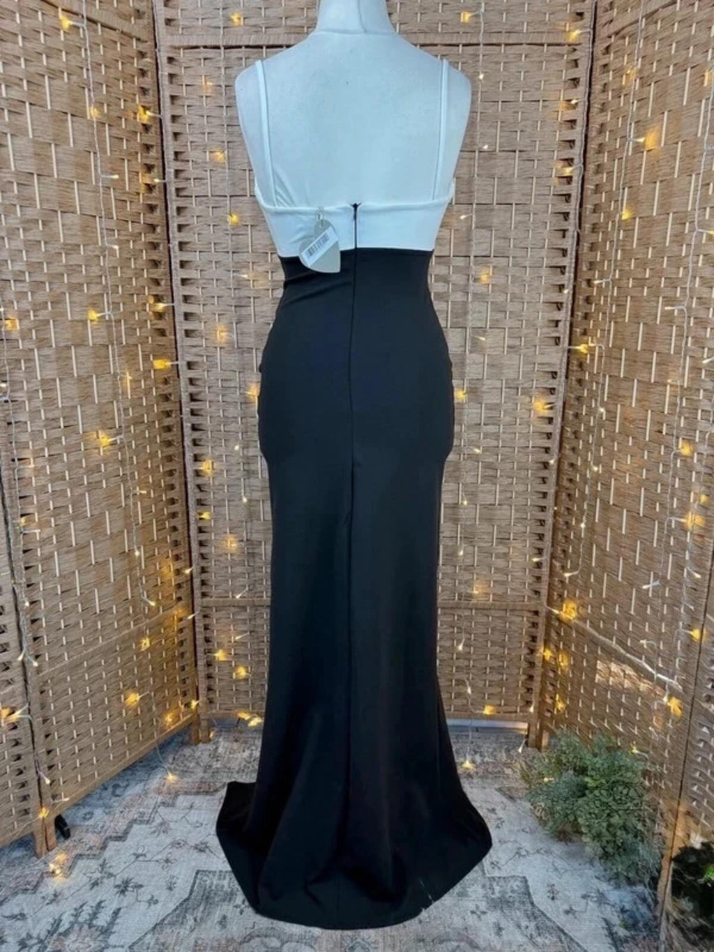 Goddiva Elegant Black and White Bow Back Evening Dress UK 10-12