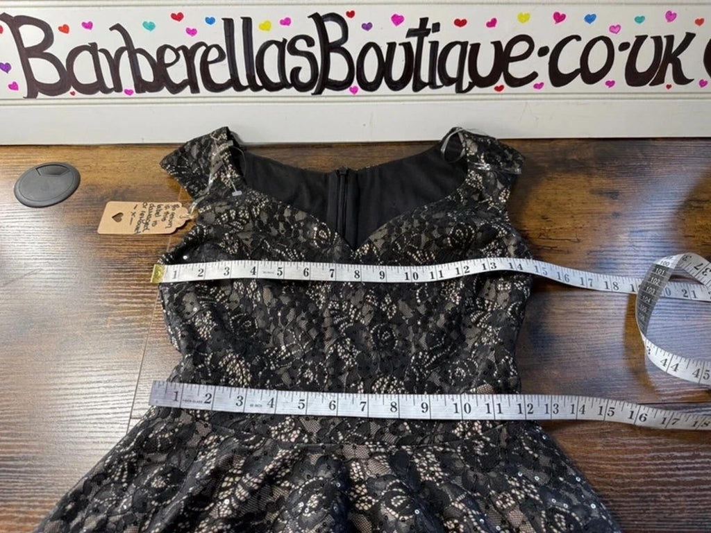 Black Lace Midi Dress UK 6 8 Fit Flare Party Evening Wedding Guest NWOT