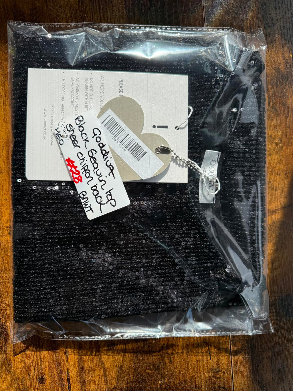 Goddiva Sequin Top Sheer Chiffon Dipped Back UK 12 Medium Party Blouse BNWT #28