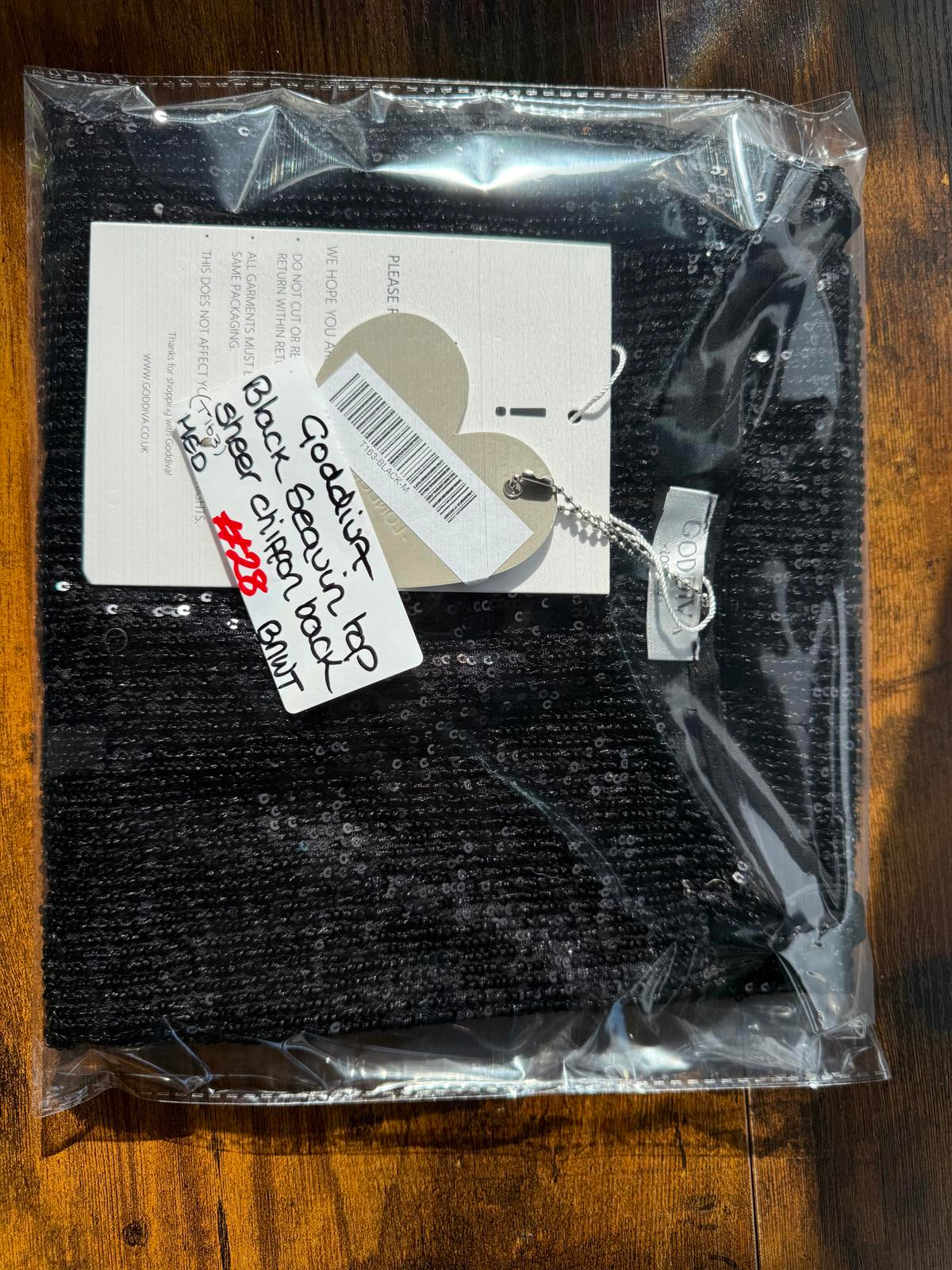 Goddiva Sequin Top Sheer Chiffon Dipped Back UK 12 Medium Party Blouse BNWT #28