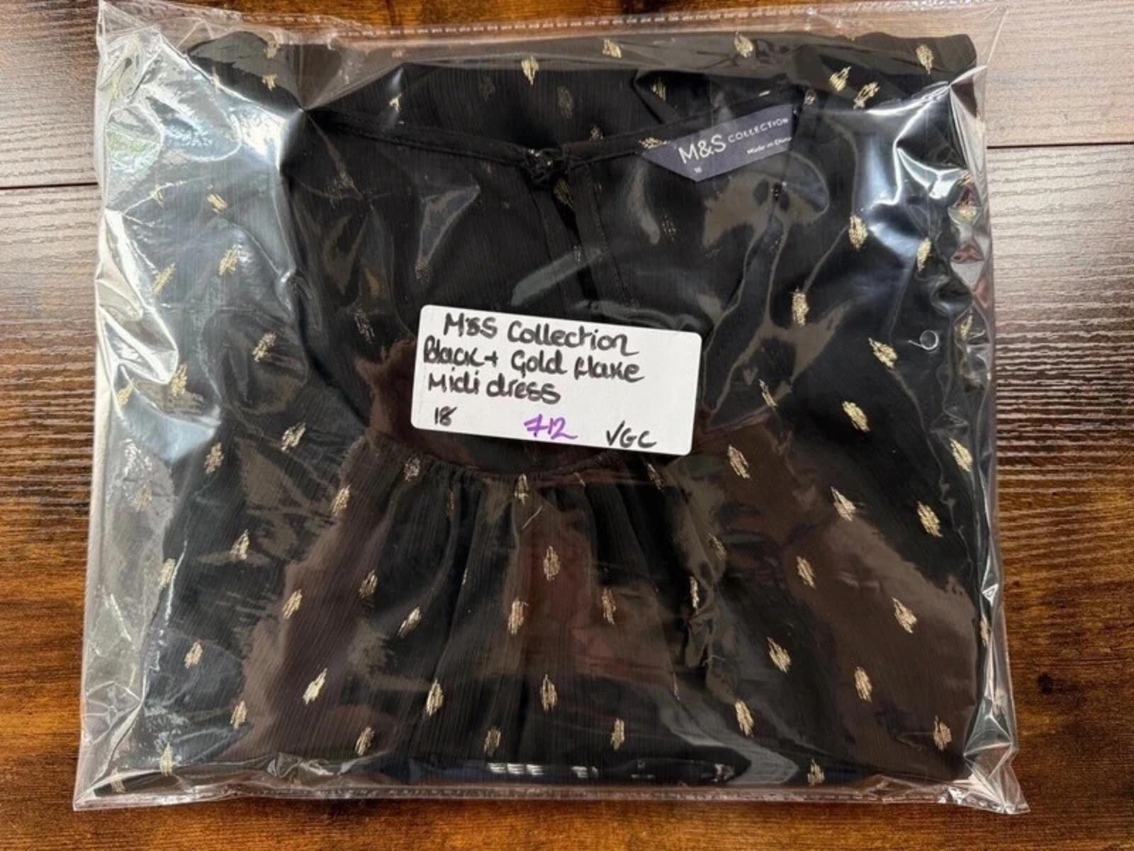 M&S Collection Black Gold Spot 2 Piece Midi Maxi Dress UK 18