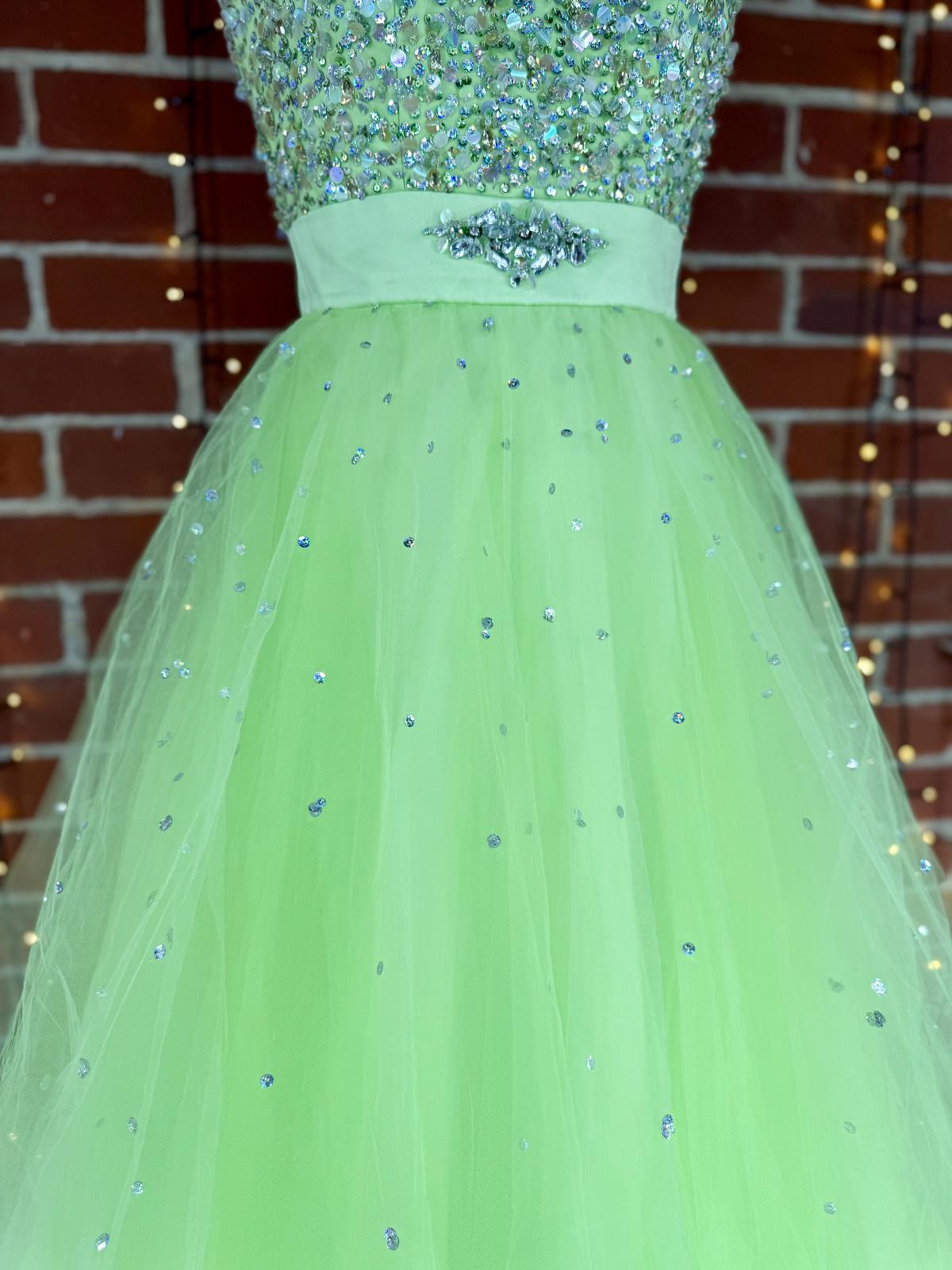 💚 Mori Lee by Madeline Gardner Embellished Lime Green Ball Gown – UK 2