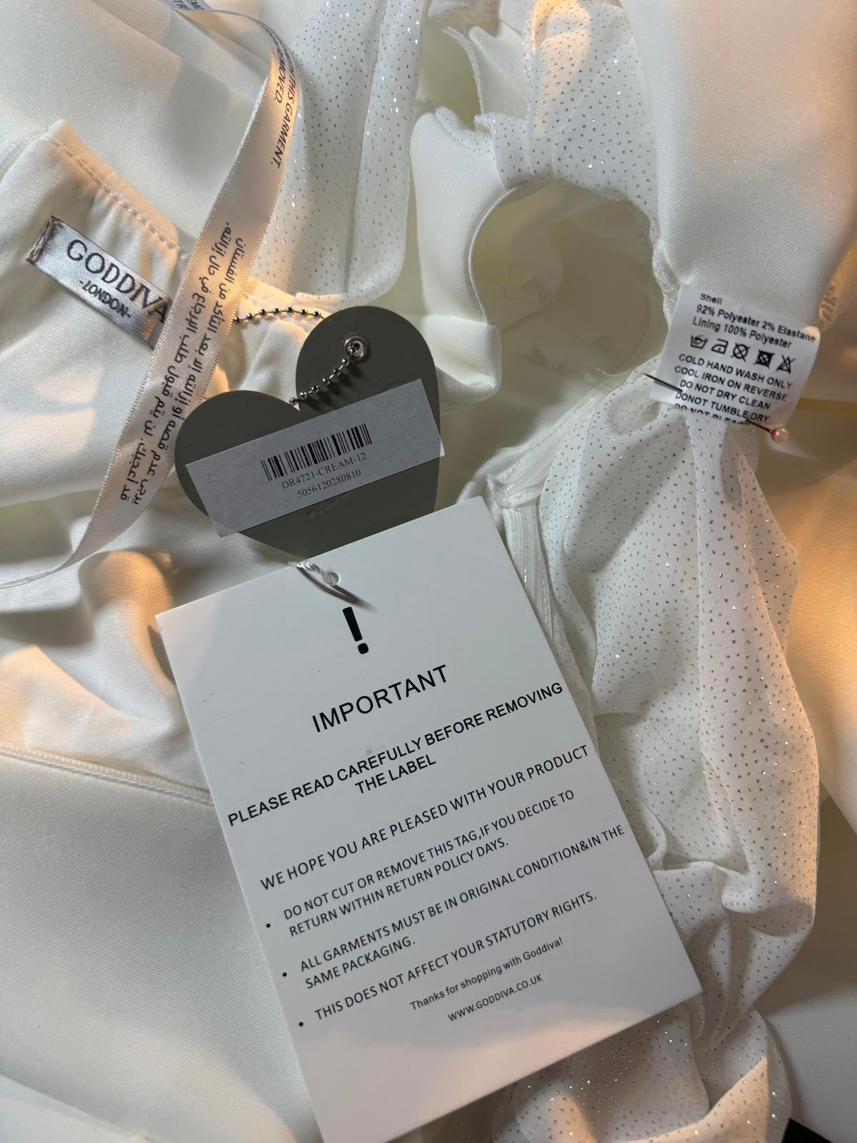 Stunning Goddiva Cream Midi Dress | UK 12 US 8 Off Shoulder Sparkle         .285