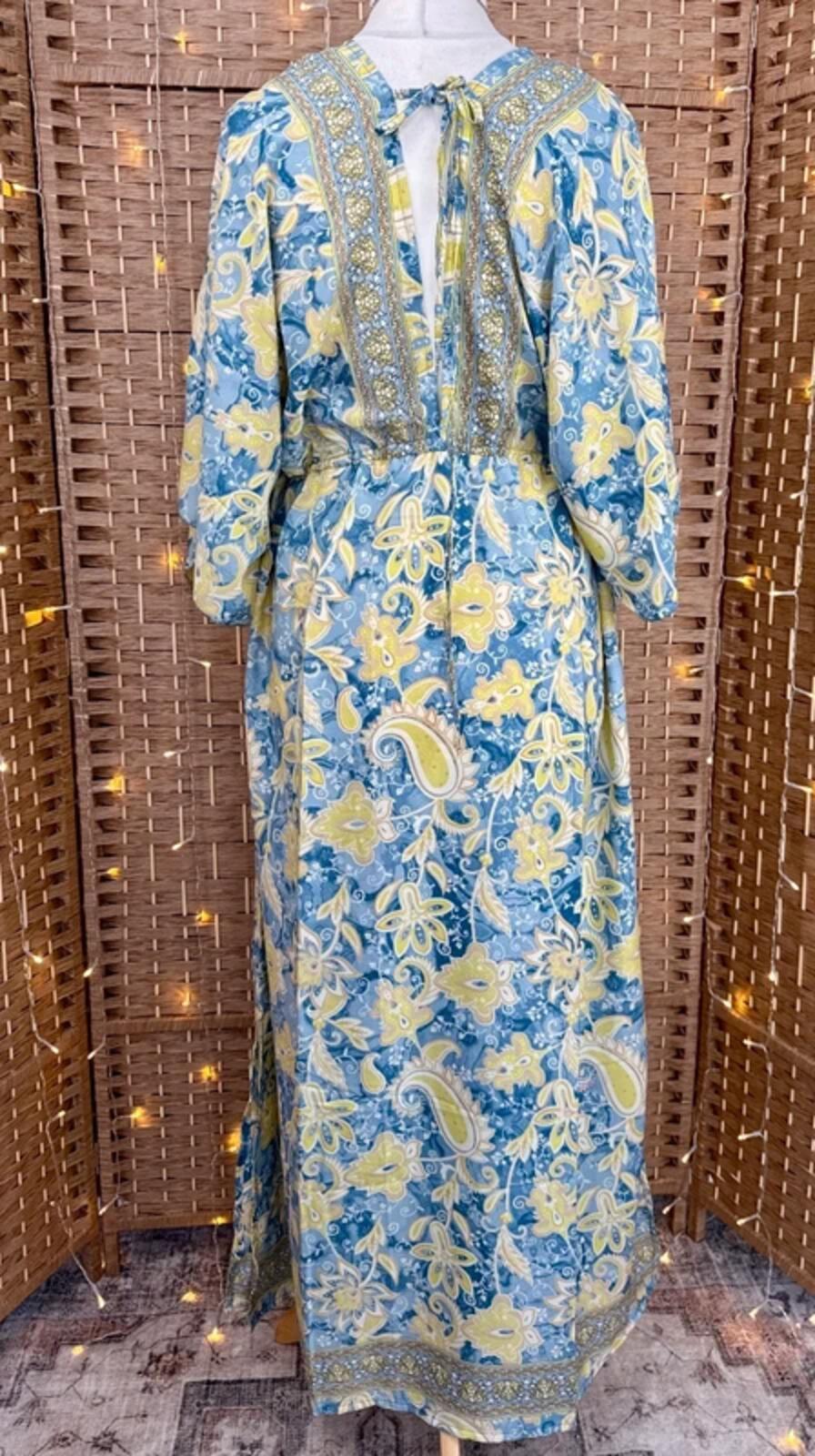 100% Silk Kaftan Maxi Dress Boho Paisley Festival Beach Cover Up