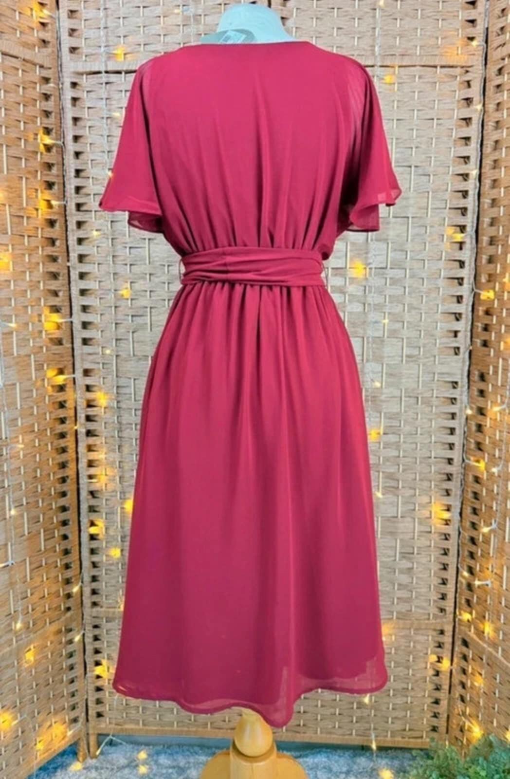 Goddiva Berry Chiffon Midi Dress UK 8 XS Flutter Sleeve BNWT