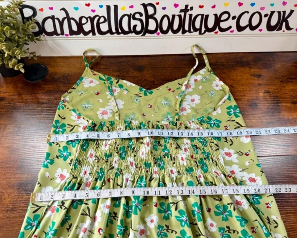 All Things Asia Green Floral Boho Midi Dress UK 14-18