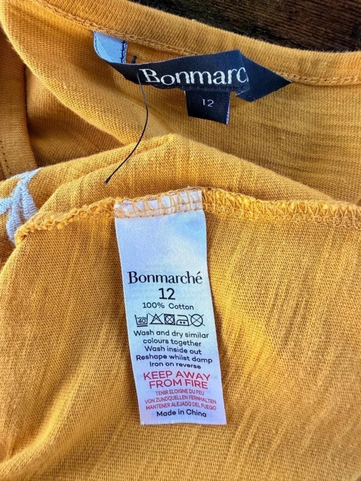 Bonmarché Mustard Floral Top UK 12 Cotton Boho Summer Blouse