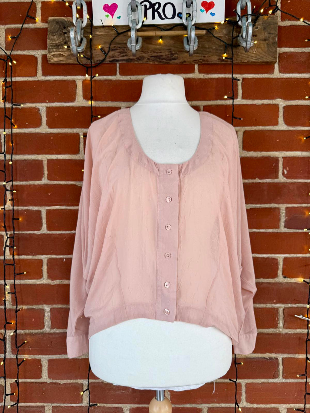 CRAFTED Light Dusky Pink Oversized Button-Up Blouse - Size 8