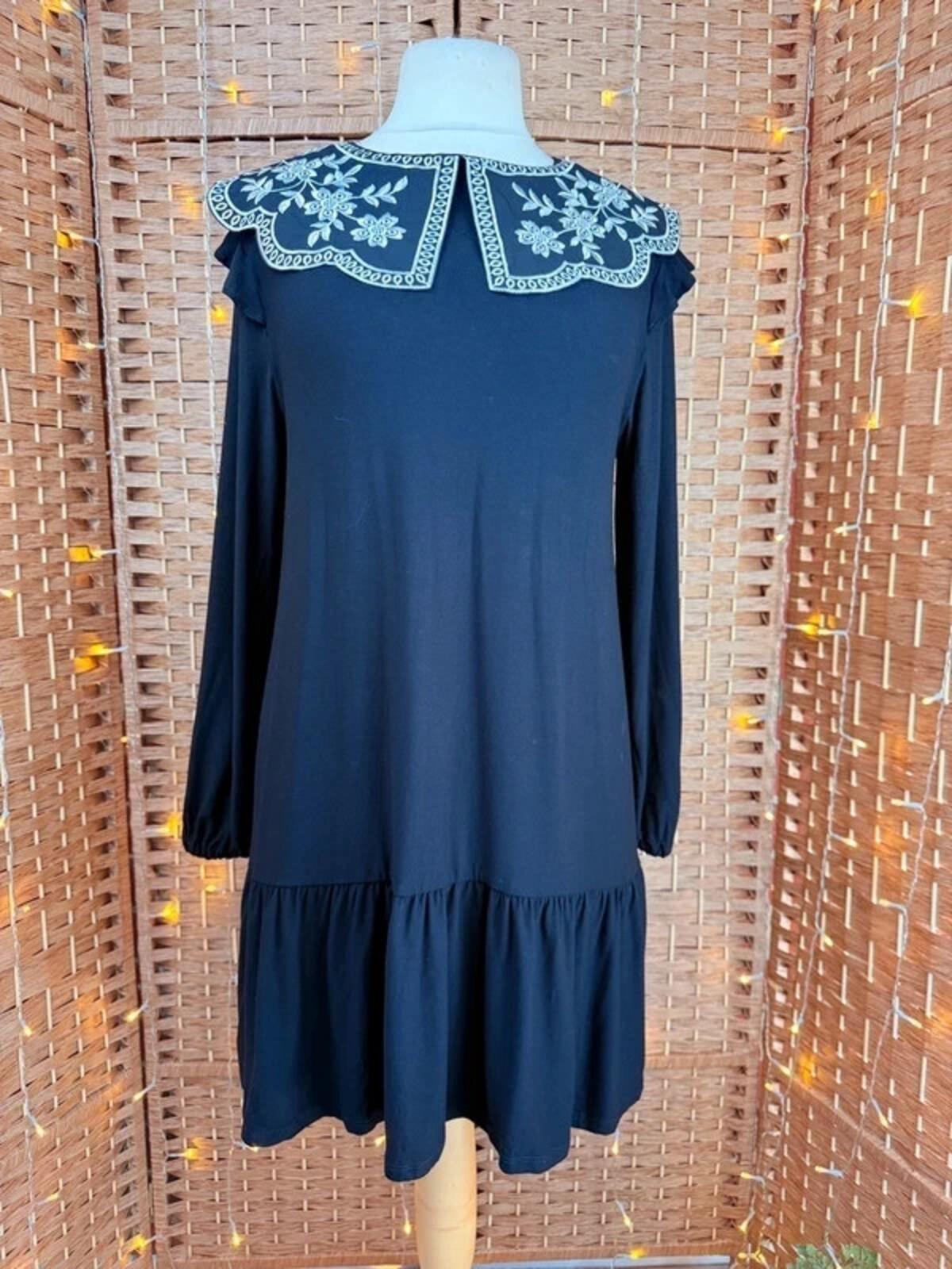 Embroidered Collar Dress UK 14 Long Sleeve Cottagecore Prairie VGC