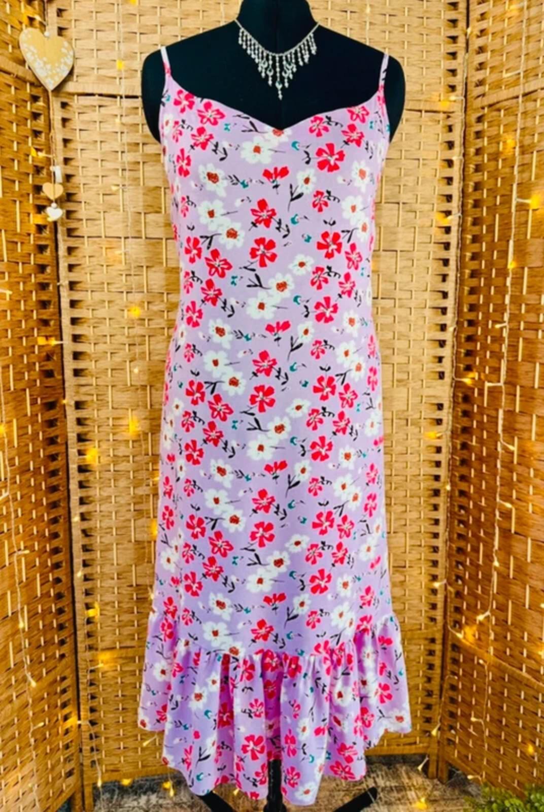 All Things Asia Pink Floral Boho Midi Dress UK 14-18 BNWOT