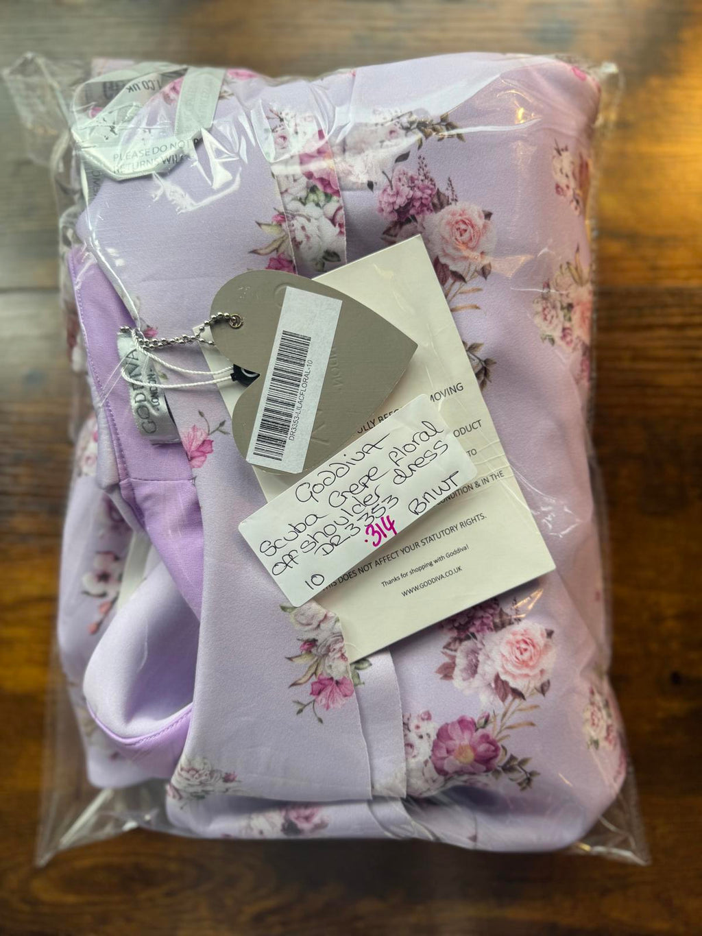 Goddiva Lilac Floral Off-Shoulder Scuba Crepe Midi Dress UK 10 / US 6       .314