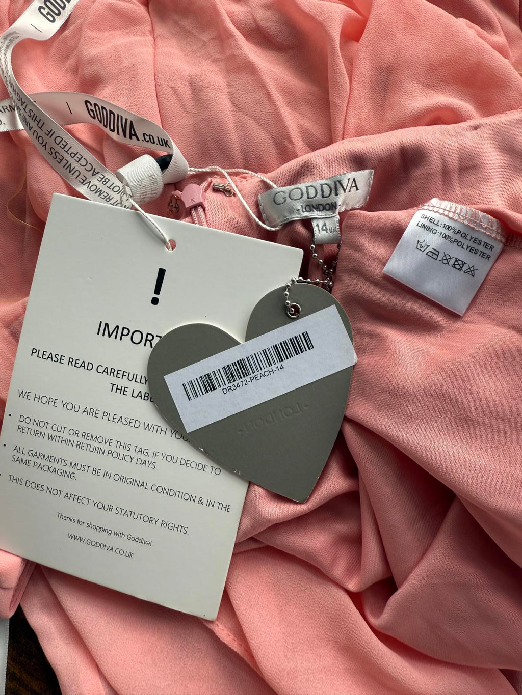 🌸 Goddiva London Grecian Style Maxi Dress – Peach – UK 14 – BNWT #123