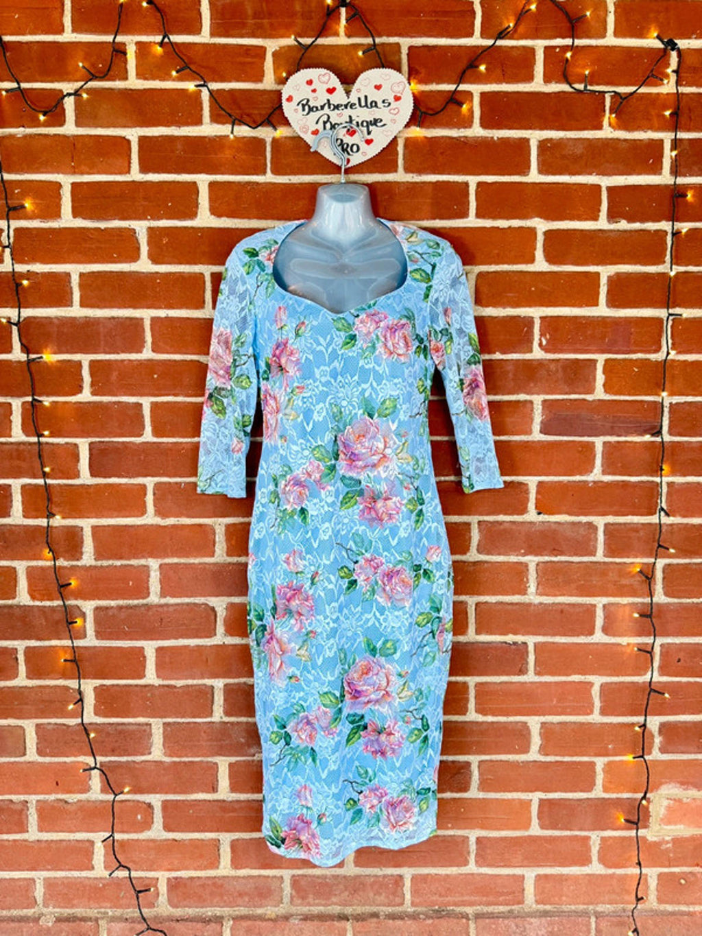 City Goddess UK 10 Blue Lace Bodycon Dress | Floral Overlay | Romantic Midi