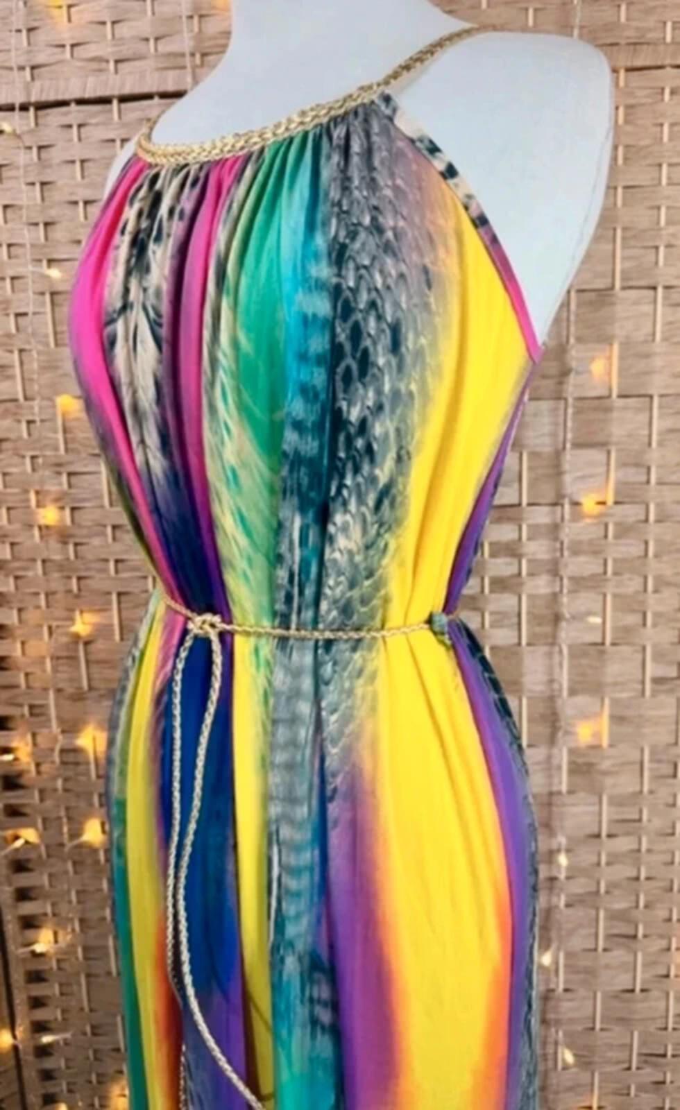 Colourful Boho Maxi Dress Animal Print Neon Cruise Holiday UK 8-12